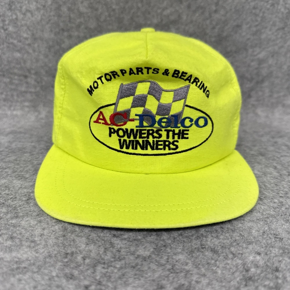 Vintage AC Delco Powers The Winners Racing Snapback Rope Trucker Hat Neon 90s